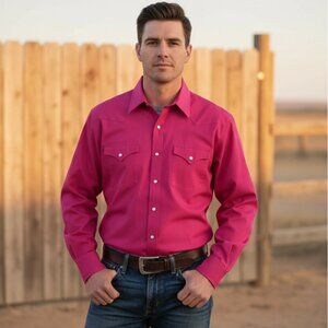 Sheplers Vintage Men's Western Shirt Long-sleeved size XL 17-35 Fuchsia Magenta